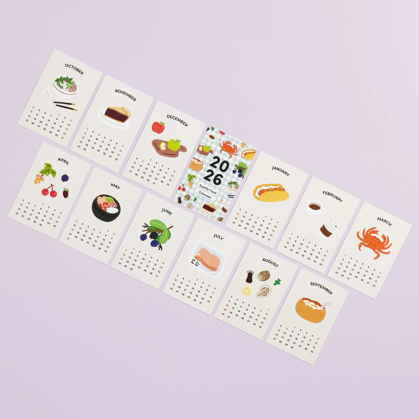2026 Seattle Mini Calendar Sheets